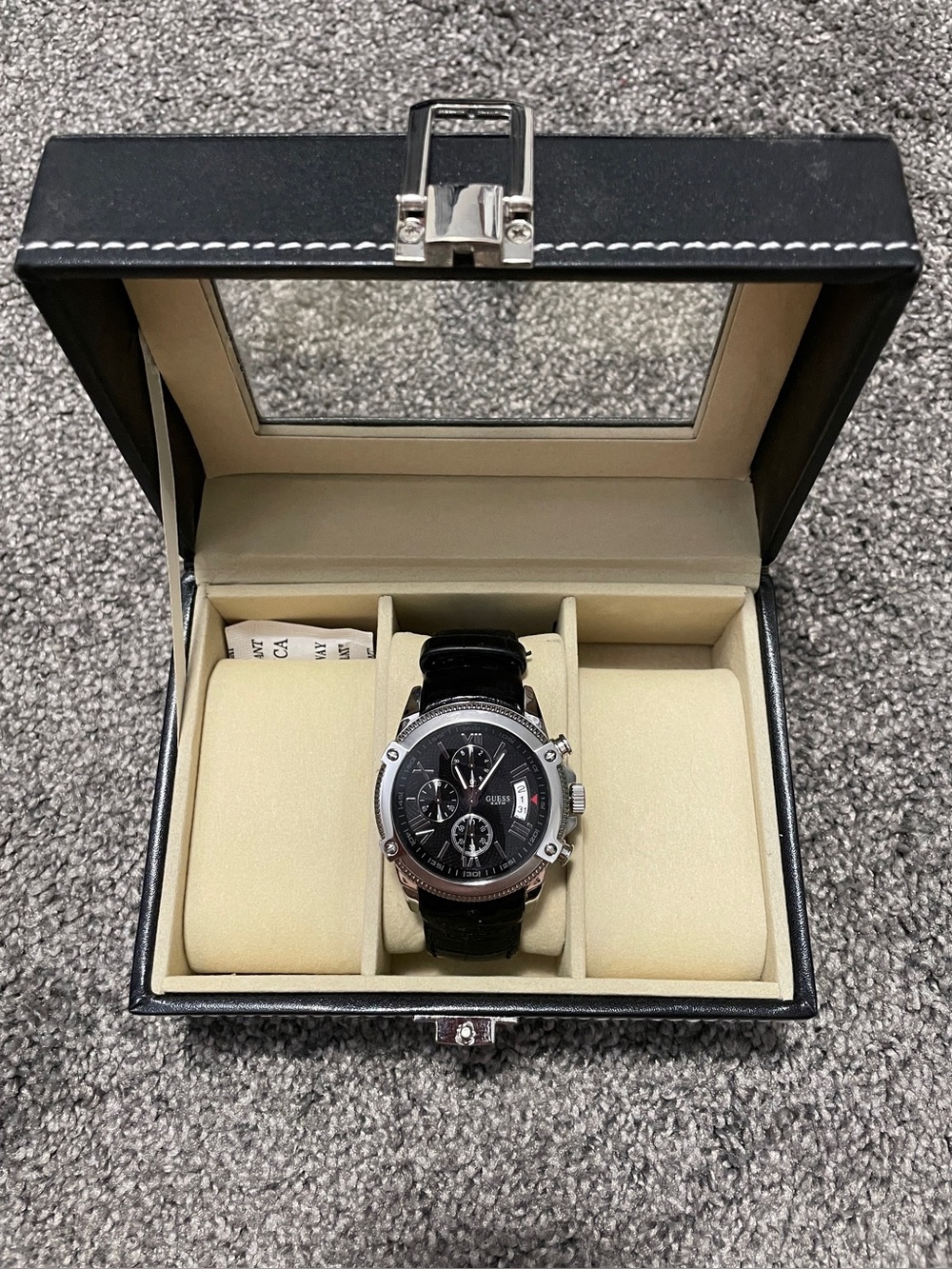 Men's Silver and Black Guess Watch